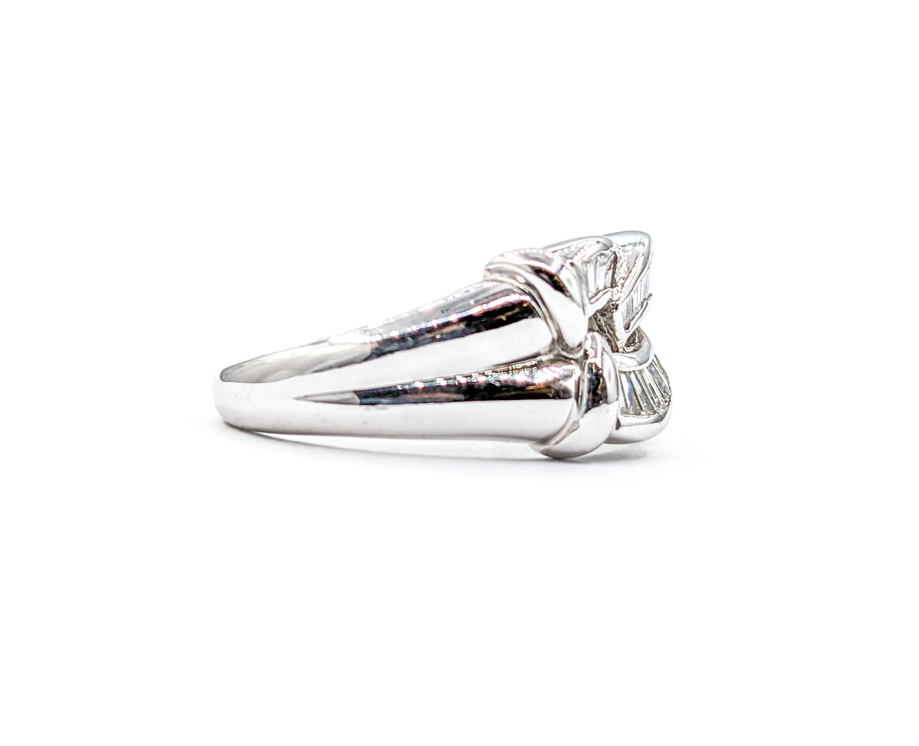 Baguette Cut Diamond Ring In 18k White Gold For Sale 3