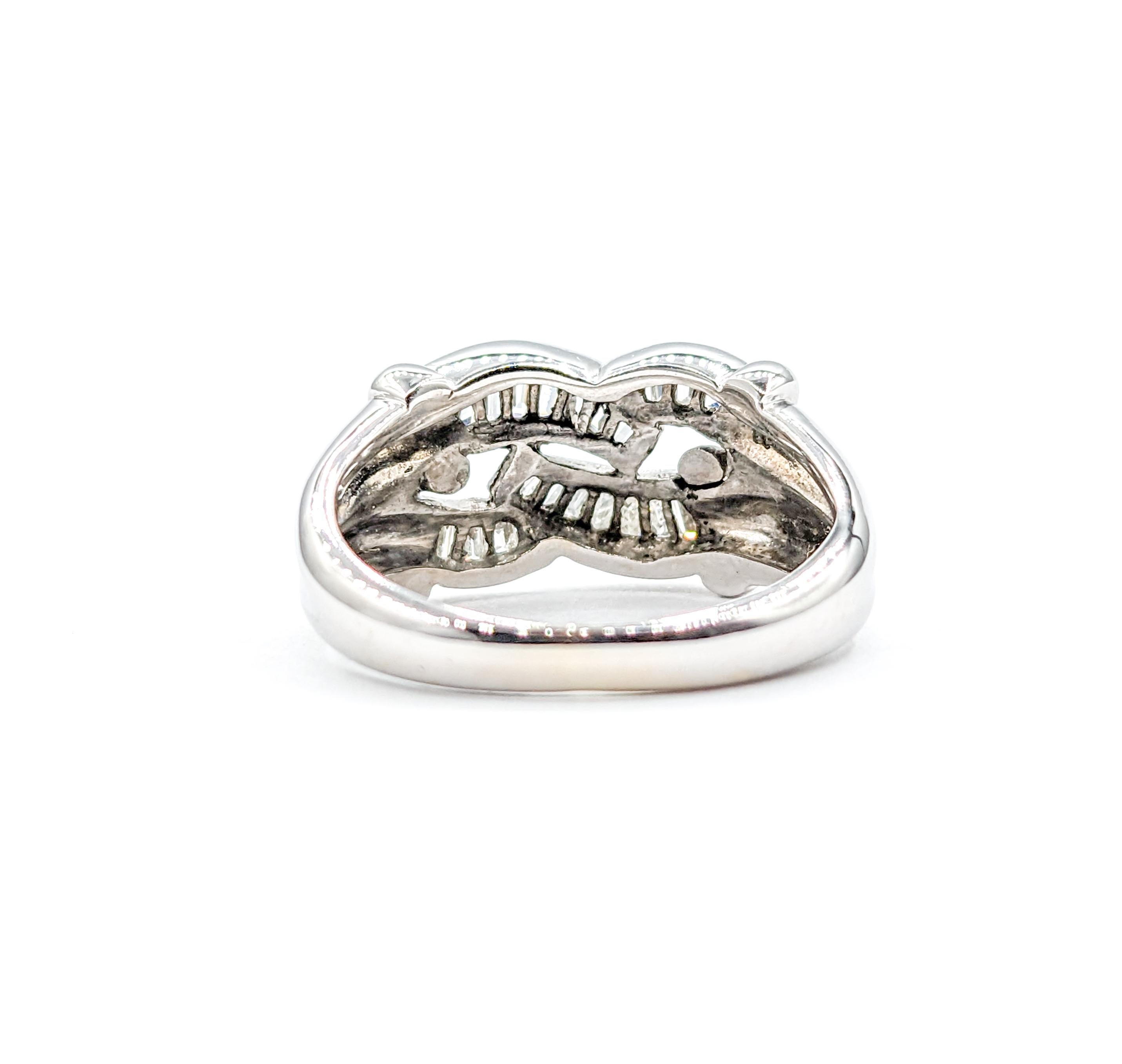 Baguette Cut Diamond Ring In 18k White Gold For Sale 4