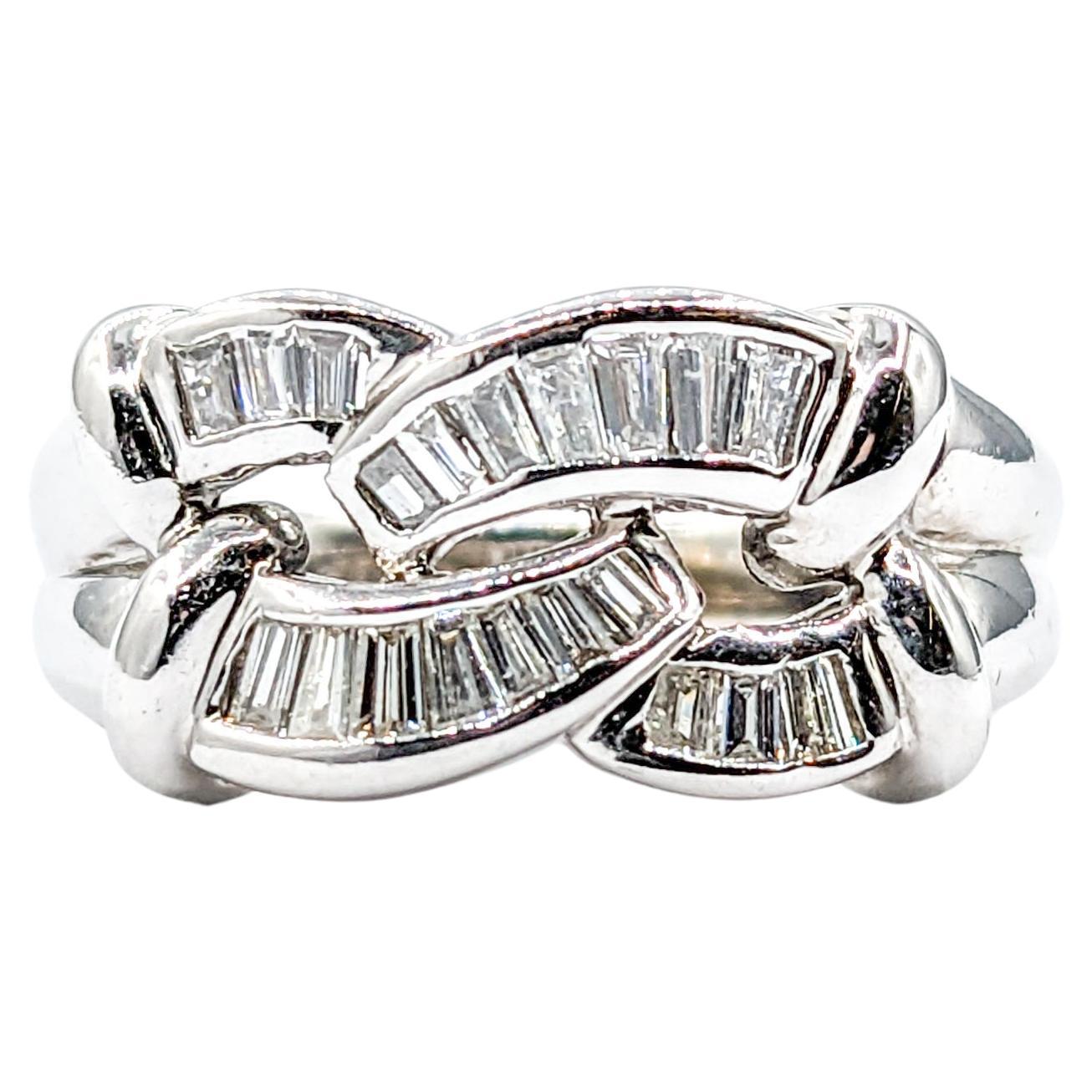 Baguette Cut Diamond Ring In 18k White Gold For Sale