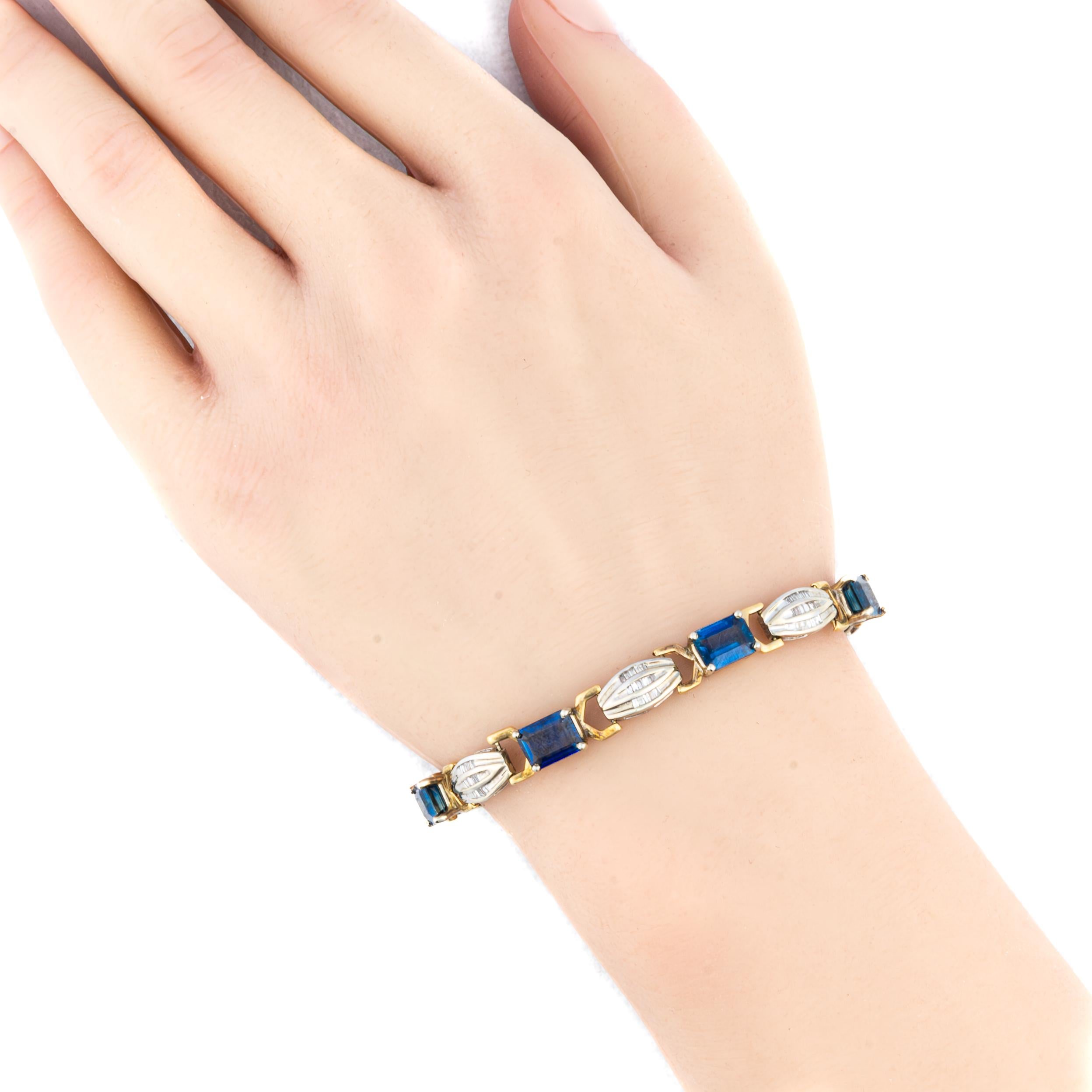 Pulsera de diamantes y zafiros talla baguette Retro en venta