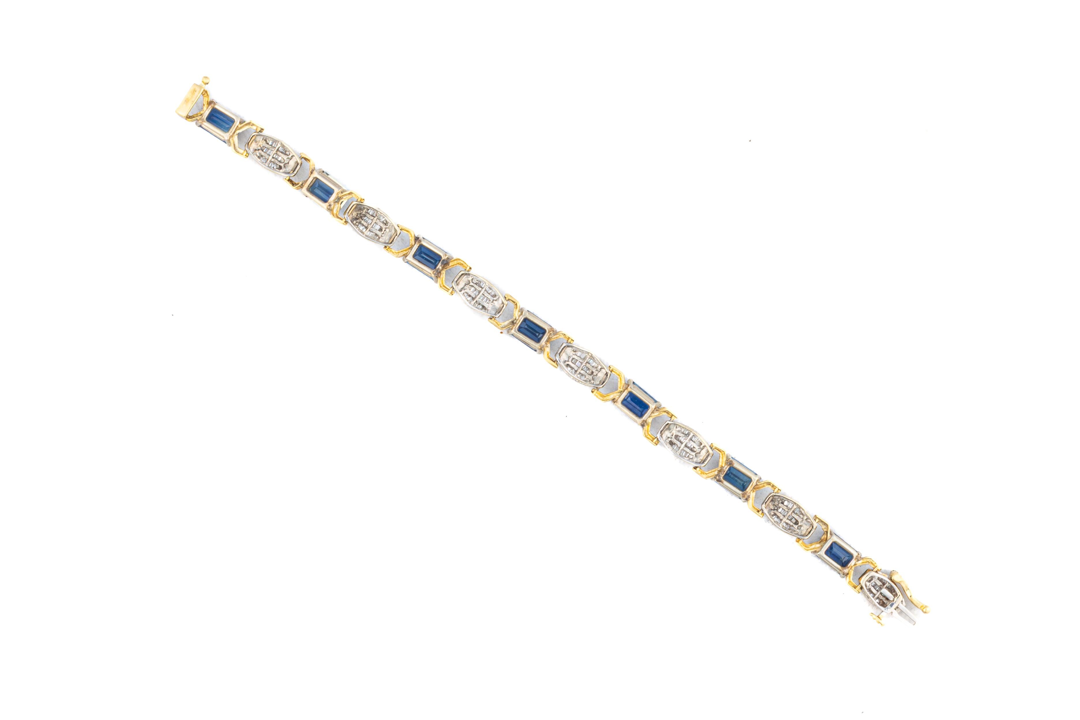 Pulsera de diamantes y zafiros talla baguette Corte baguette en venta