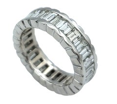 Baguette Cut Diamond Scalloped Edge Eternity Band Ring in 18 Karat White Gold