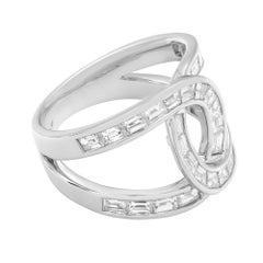 Baguette Cut Diamond Wide Statement Ring 18K White Gold 2.14Cttw