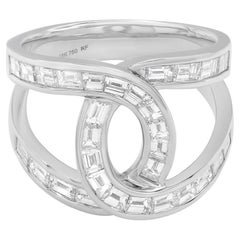 Baguette Cut Diamond Wide Statement Ring 18K White Gold 2.14Cttw