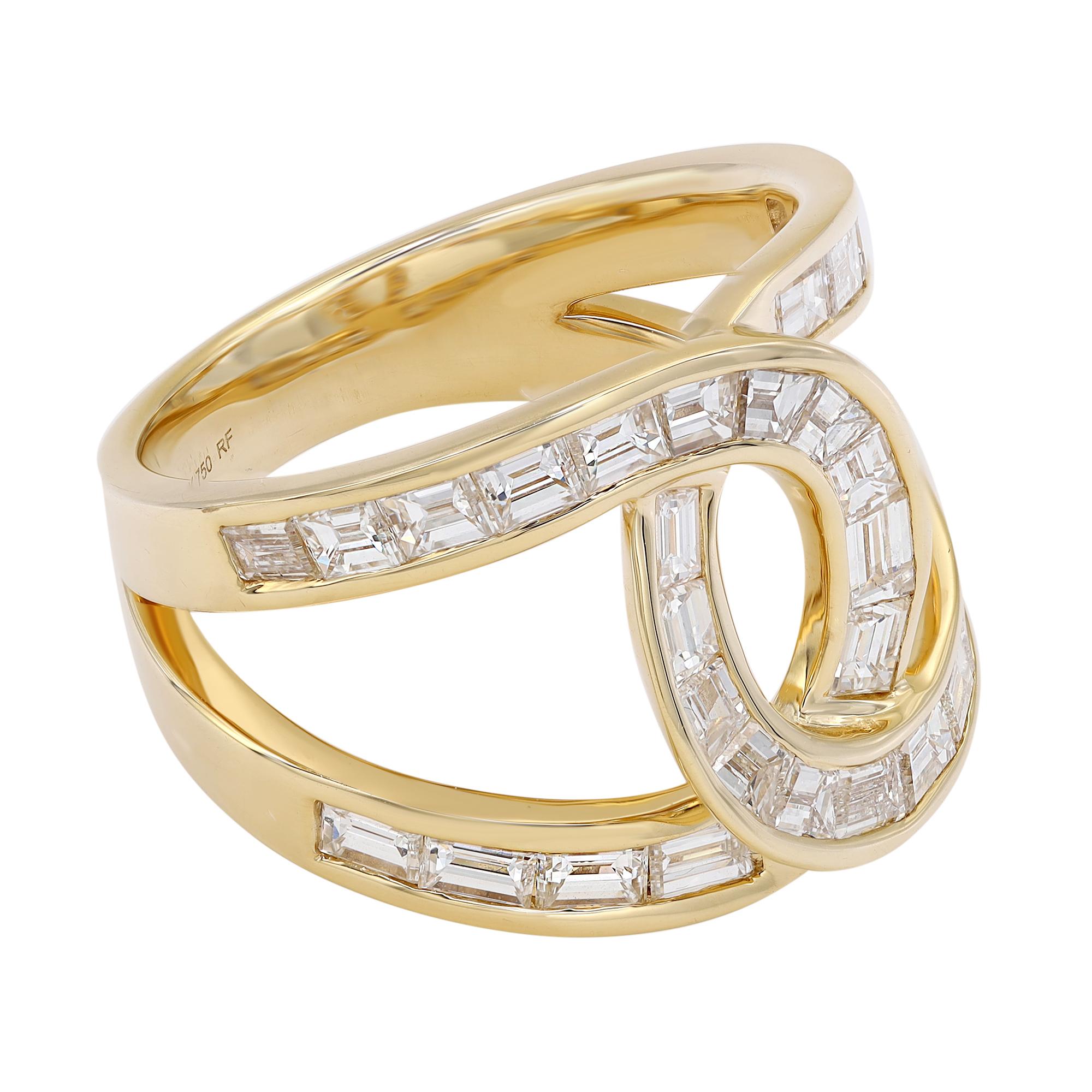Baguette Cut Diamond Wide Statement Ring 18K Yellow Gold 3.17Cttw In New Condition For Sale In New York, NY