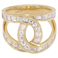 Baguette Cut Diamond Wide Statement Ring 18K Yellow Gold 3.17Cttw