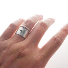 Baguette Cut Emerald sterling silver Wide Ring