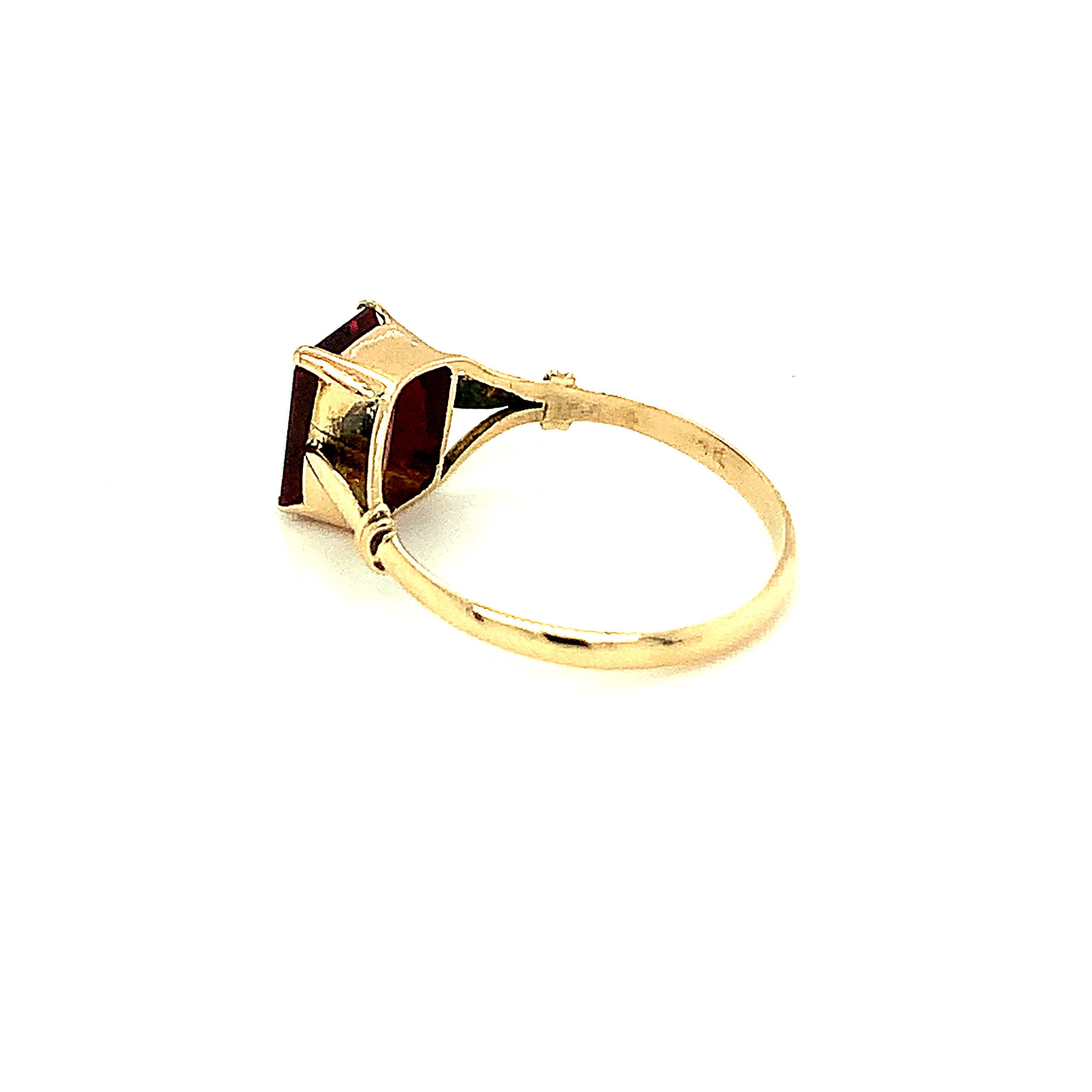 Baguetteschliff Granat 14k Gelbgold Ring im Angebot 6