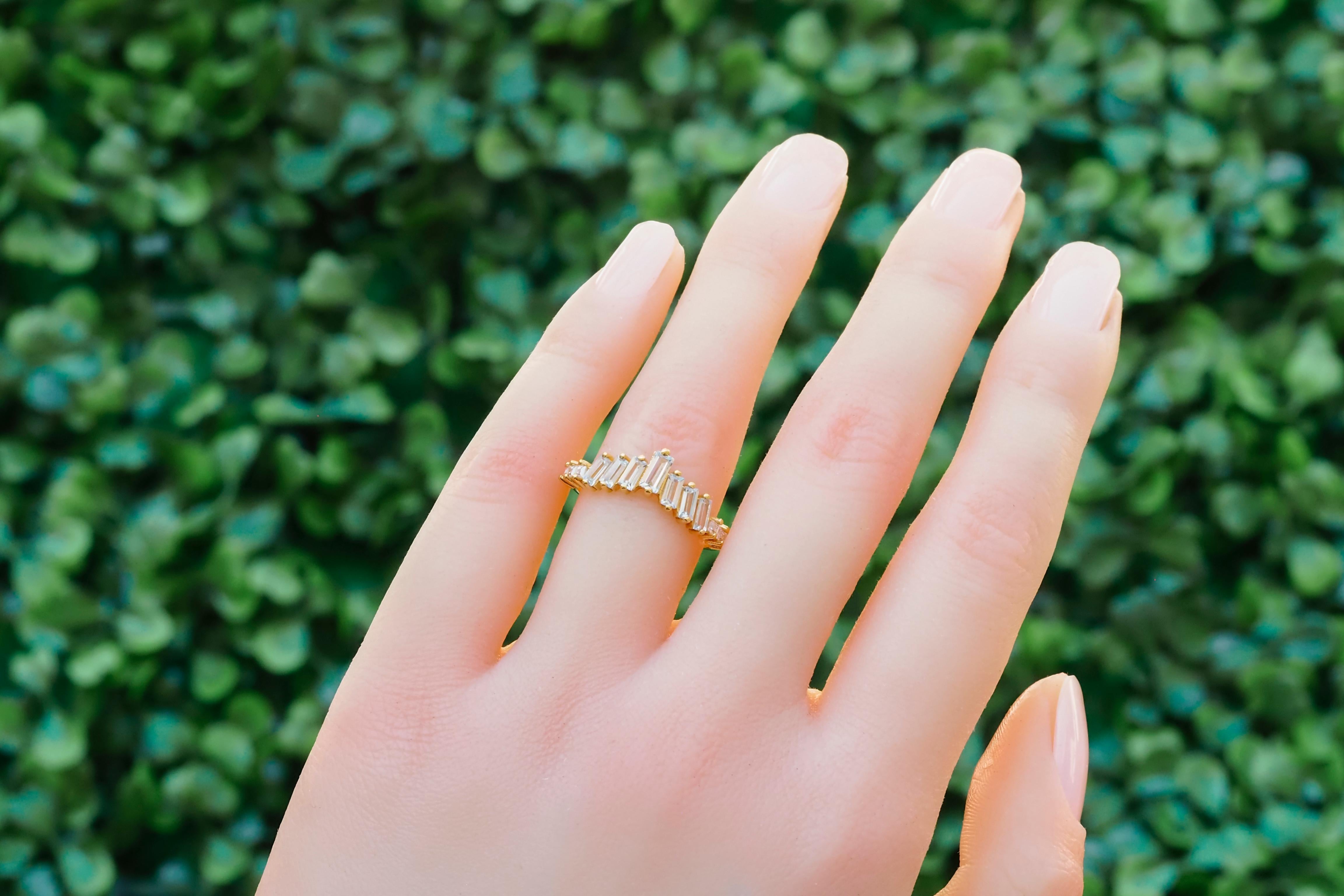 For Sale:  Baguette cut moissanite 14k gold engagement ring. 2