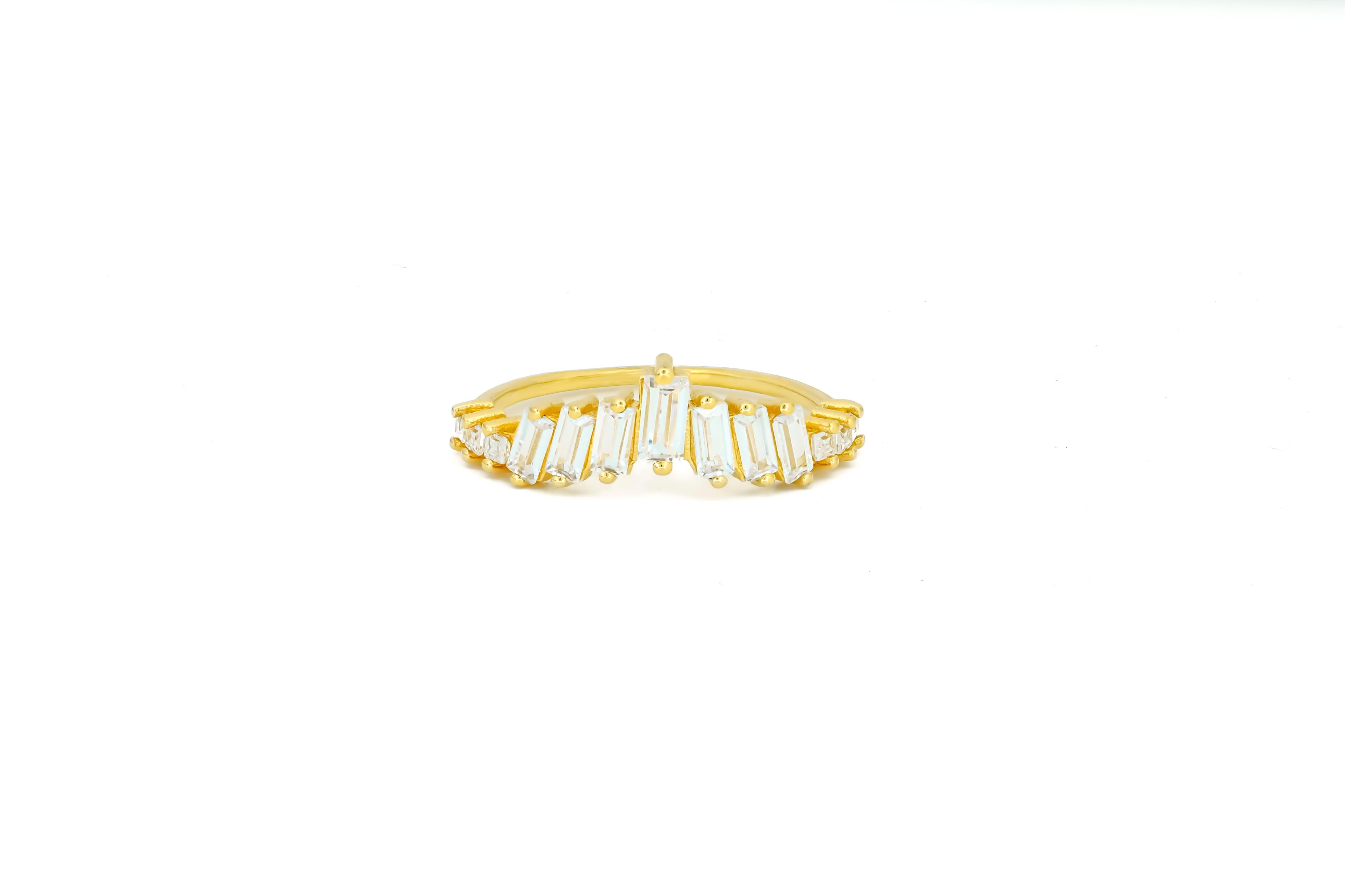 Baguette cut moissanite 14k gold engagement ring. For Sale 1