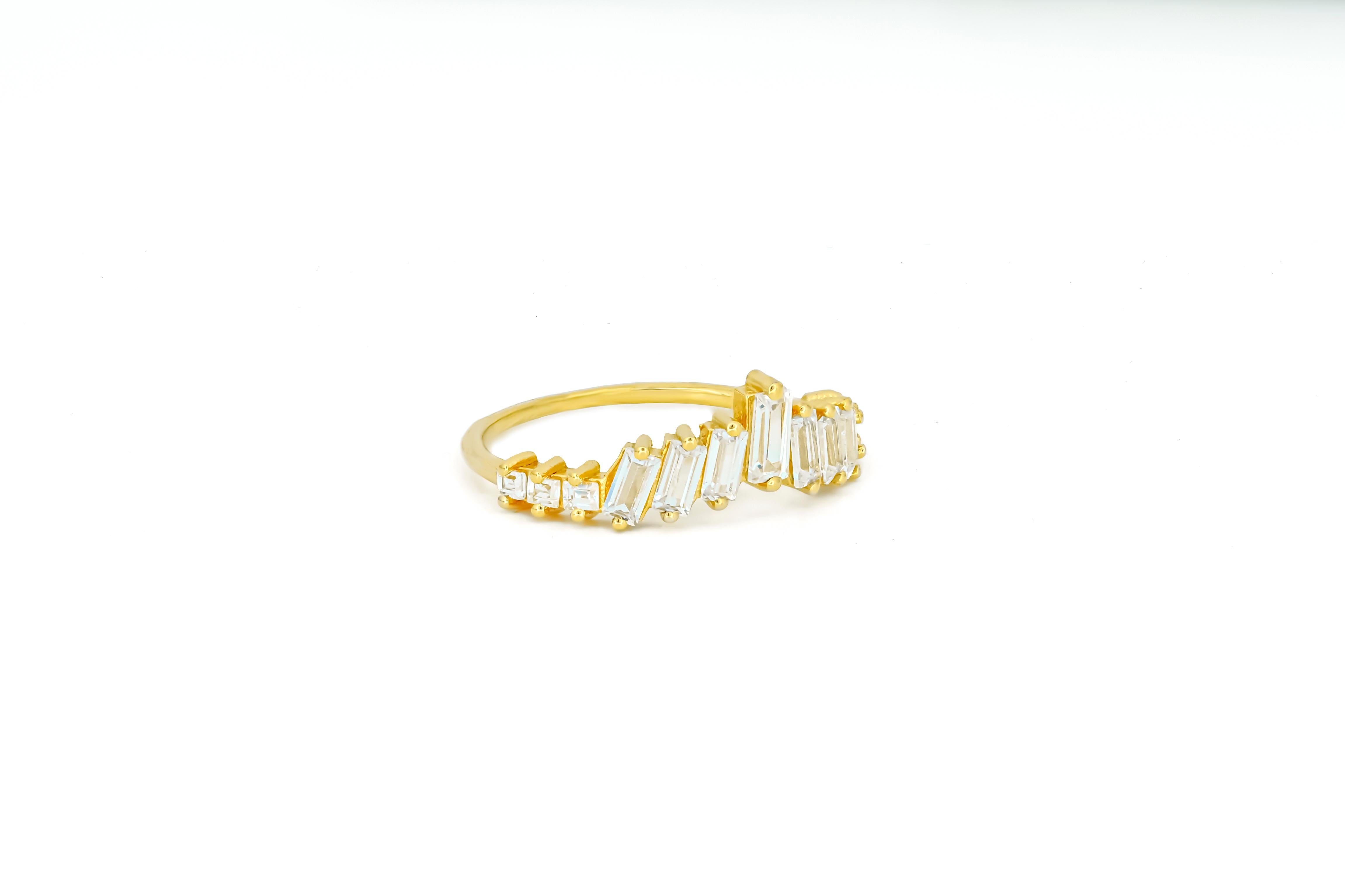 Baguette cut moissanite 14k gold engagement ring. For Sale 2