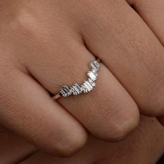Baguette Cut Moissanite Ring 925 Sterling Silver Curved Wedding Band For Women.