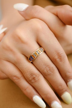 Channel Set 1.8 CTW Baguette Multi Sapphire Half Eternity Band 18k Yellow Gold