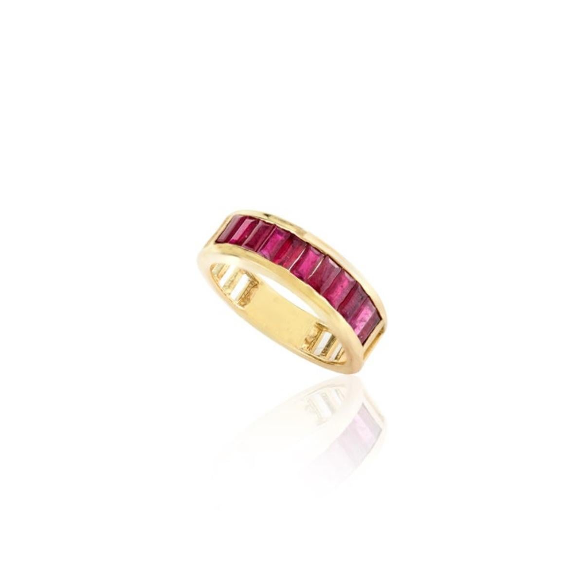 For Sale:  Baguette Cut Natural Ruby Engagement Band Ring in 18k Solid Yellow Gold 6