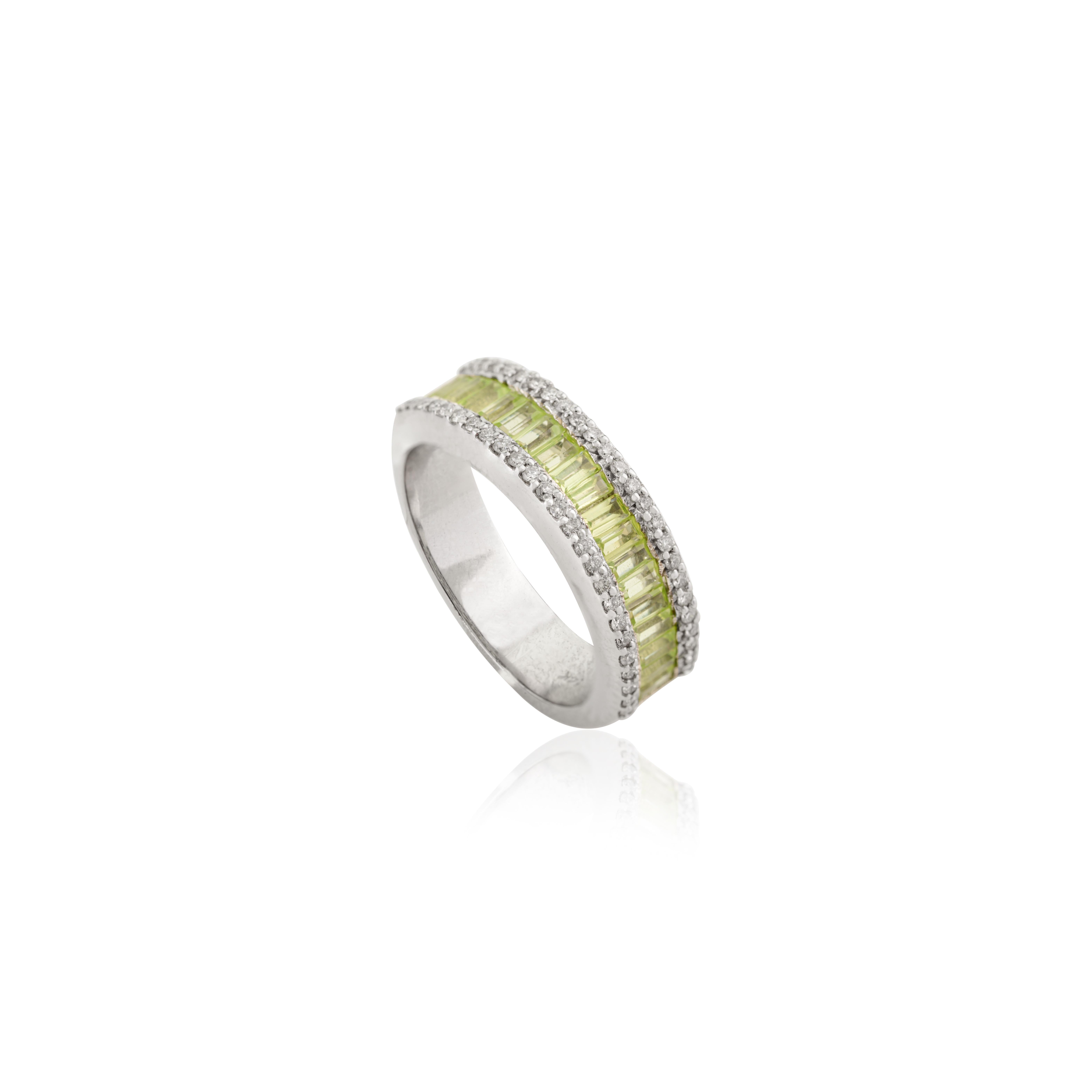 For Sale:  Baguette Cut Peridot with diamond 14k white gold Wedding Band Ring Luxury Gift 3