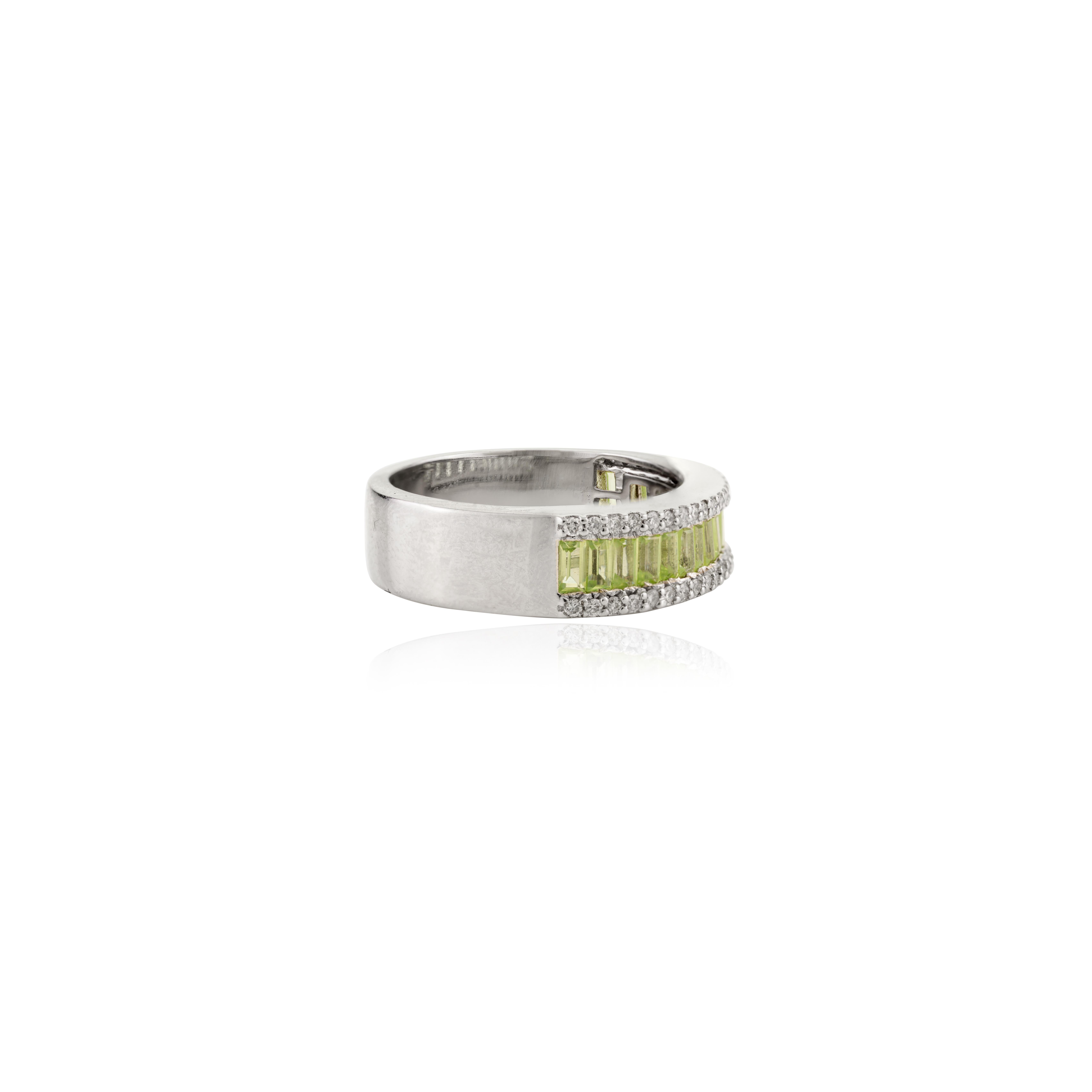 For Sale:  Baguette Cut Peridot with diamond 14k white gold Wedding Band Ring Luxury Gift 7