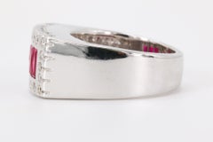 Baguette Cut Rubies & Diamond Statement Ring in 18K White Gold