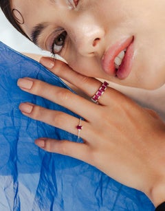 Baguette Cut Ruby and Diamond Stacking Ring in 14k Solid Yellow Gold For Her
