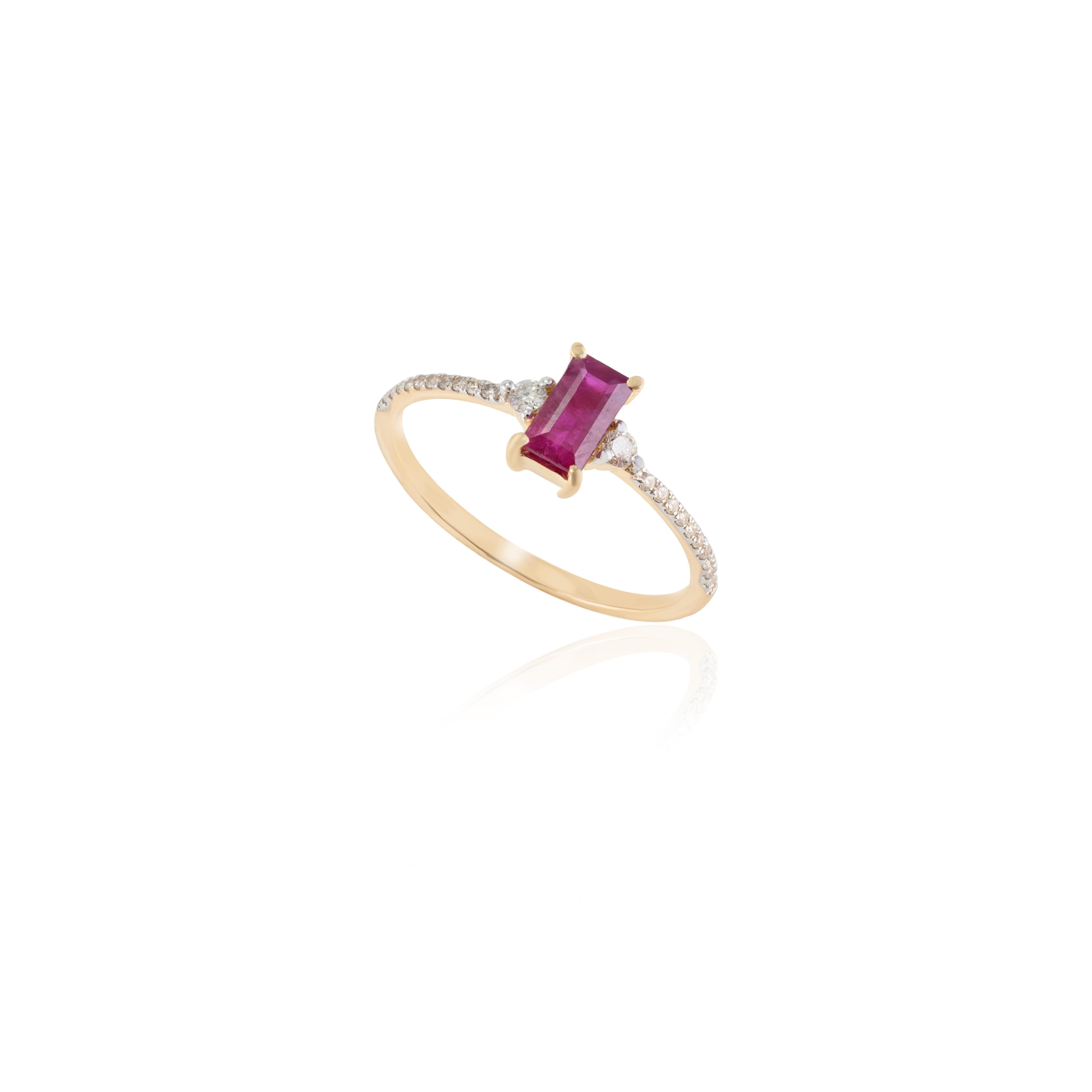For Sale:  Baguette Cut Ruby and Diamond Stacking Ring in 14k Solid Yellow Gold For Her 5