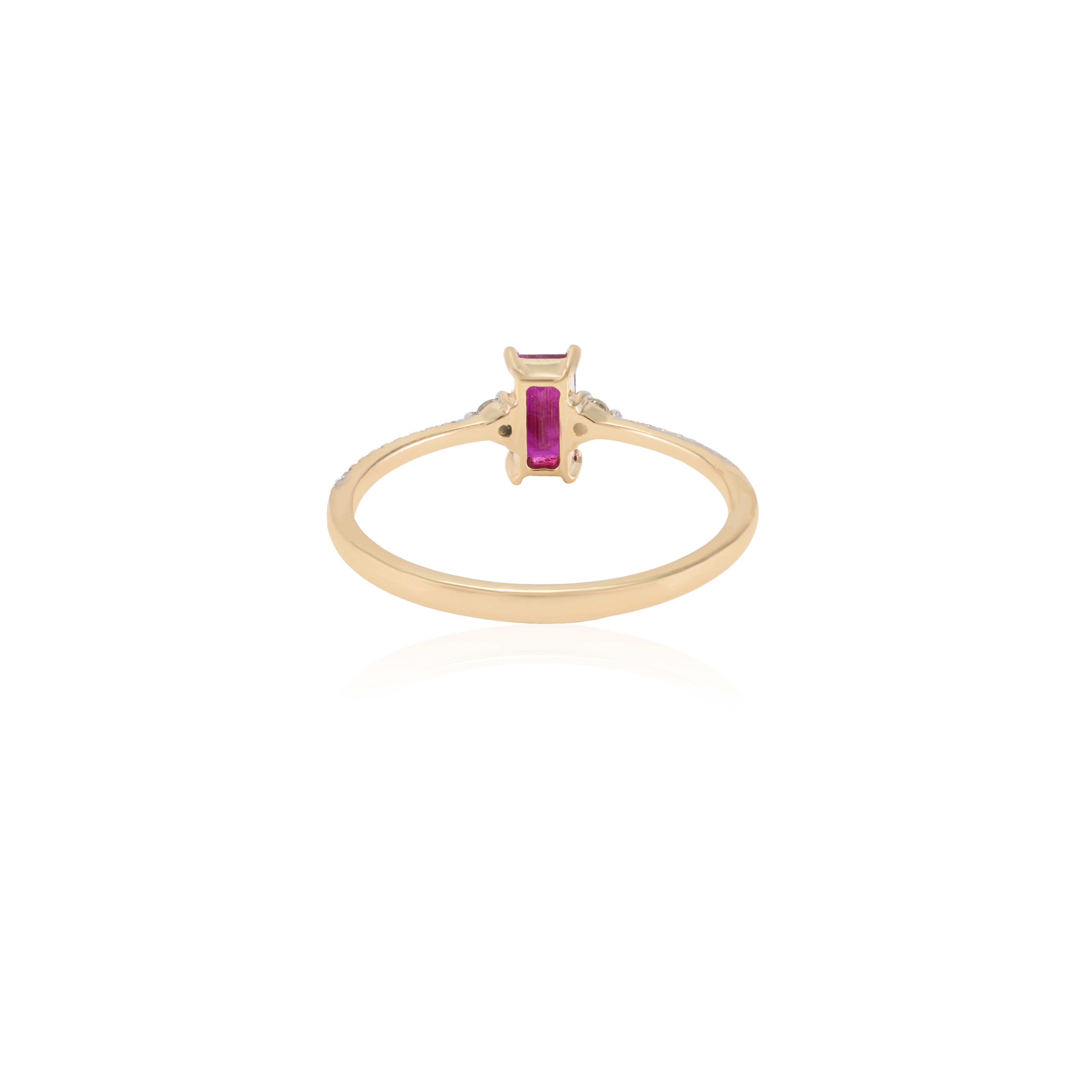 For Sale:  Baguette Cut Ruby and Diamond Stacking Ring in 14k Solid Yellow Gold For Her 6