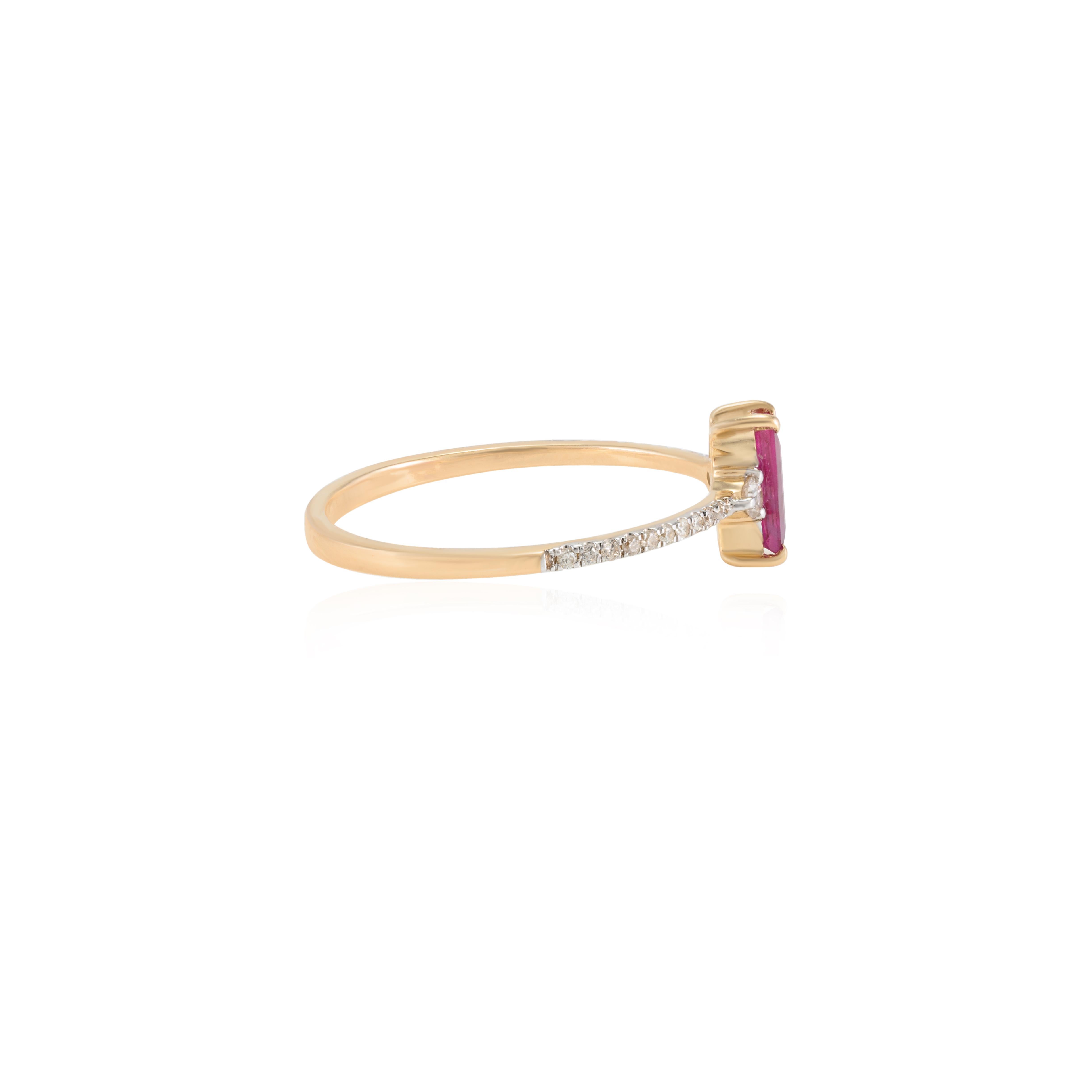 For Sale:  Baguette Cut Ruby and Diamond Stacking Ring in 14k Solid Yellow Gold For Her 7