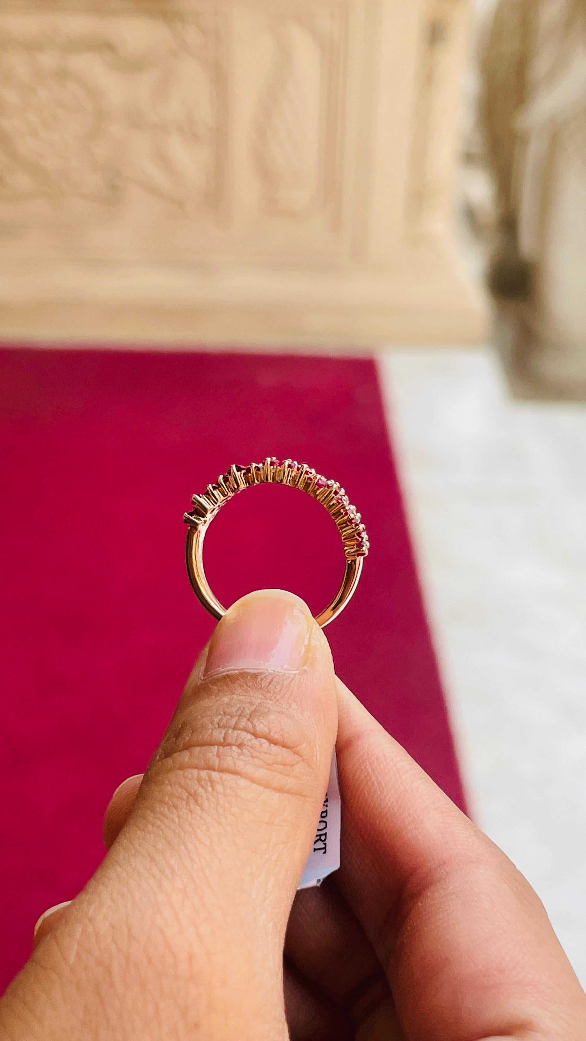 For Sale:  Baguette Cut Ruby Diamond Engagement Band Ring in 14k Solid Rose Gold 11