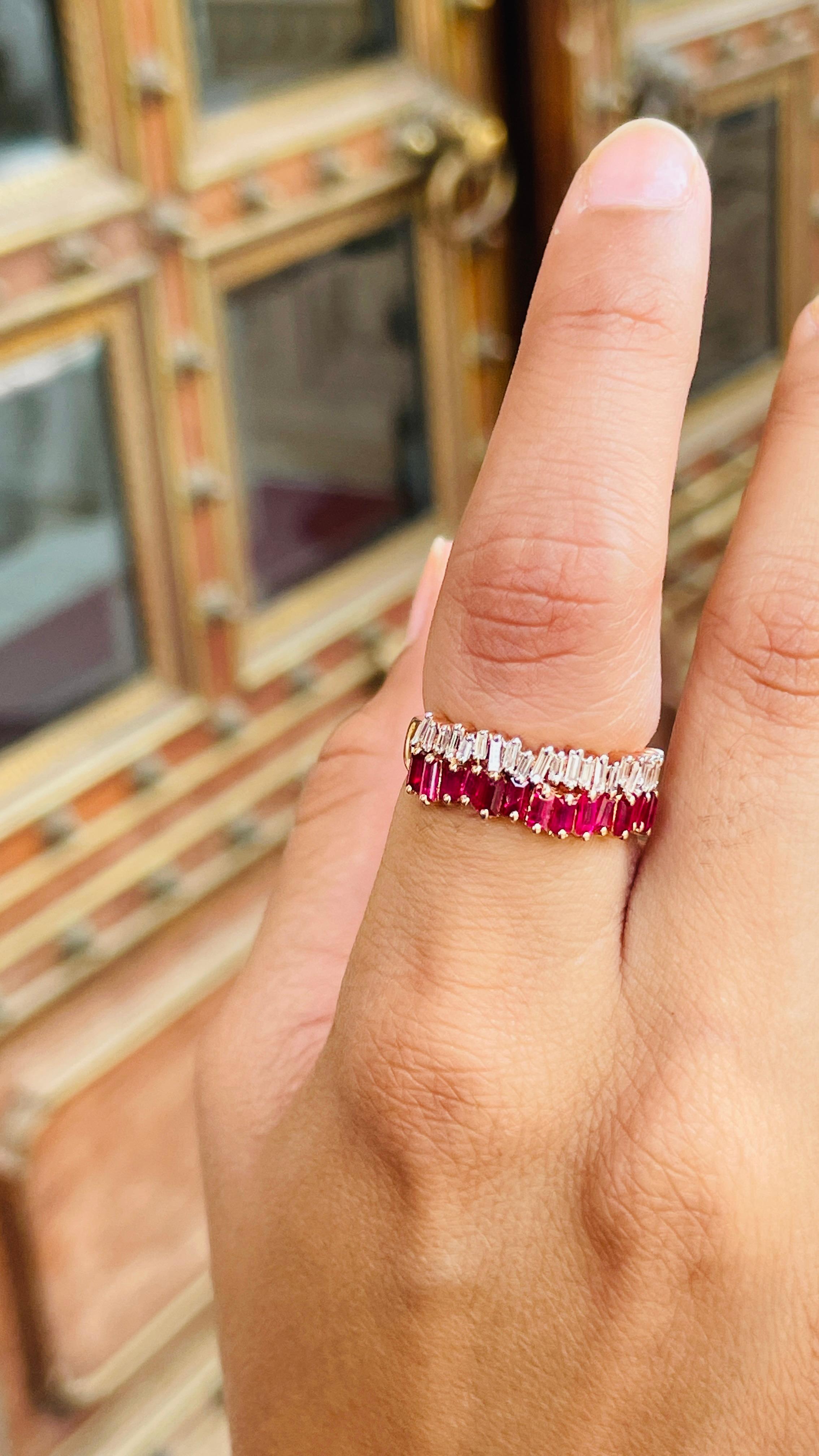 For Sale:  Baguette Cut Ruby Diamond Engagement Band Ring in 14k Solid Rose Gold 3
