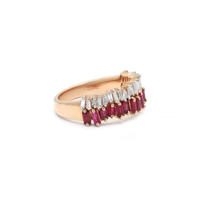 For Sale:  Baguette Cut Ruby Diamond Engagement Band Ring in 14k Solid Rose Gold 4