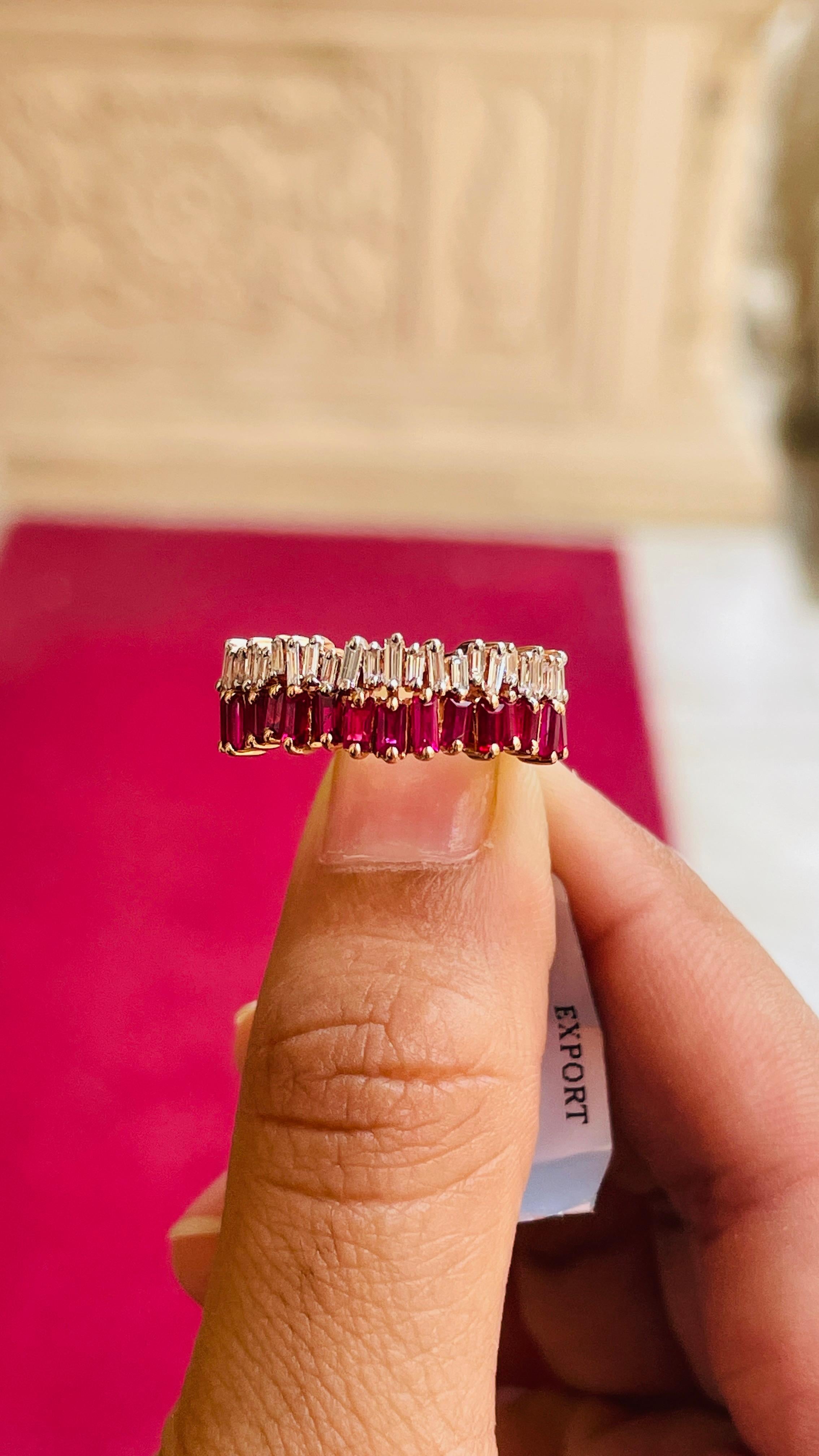 For Sale:  Baguette Cut Ruby Diamond Engagement Band Ring in 14k Solid Rose Gold 5