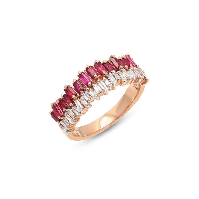 For Sale:  Baguette Cut Ruby Diamond Engagement Band Ring in 14k Solid Rose Gold 7