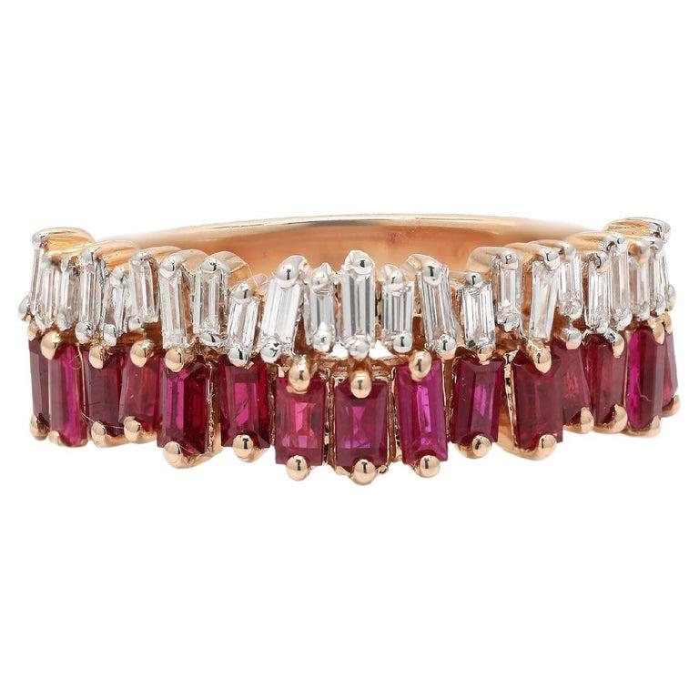 For Sale:  Baguette Cut Ruby Diamond Engagement Band Ring in 14k Solid Rose Gold 9