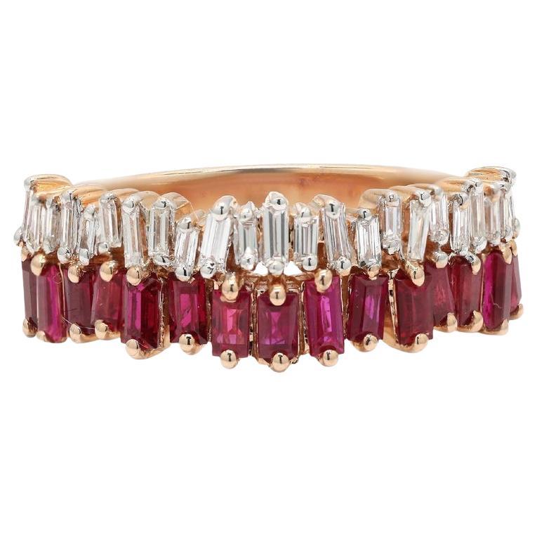For Sale:  Baguette Cut Ruby Diamond Engagement Band Ring in 14k Solid Rose Gold
