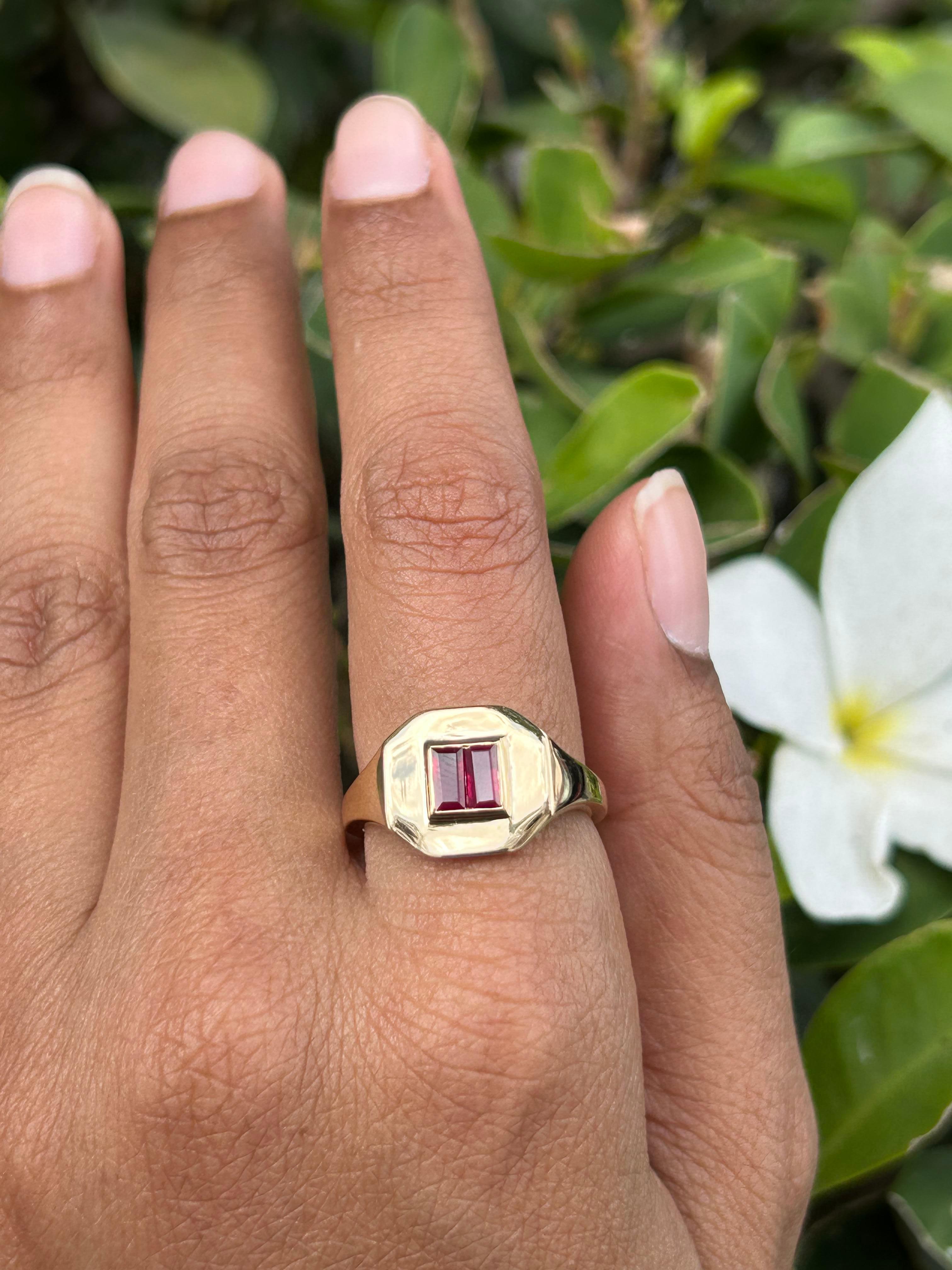 For Sale:  Baguette Cut Ruby Signet Ring 14kt Solid Yellow Gold Ruby Gemstone Pinky Ring 3