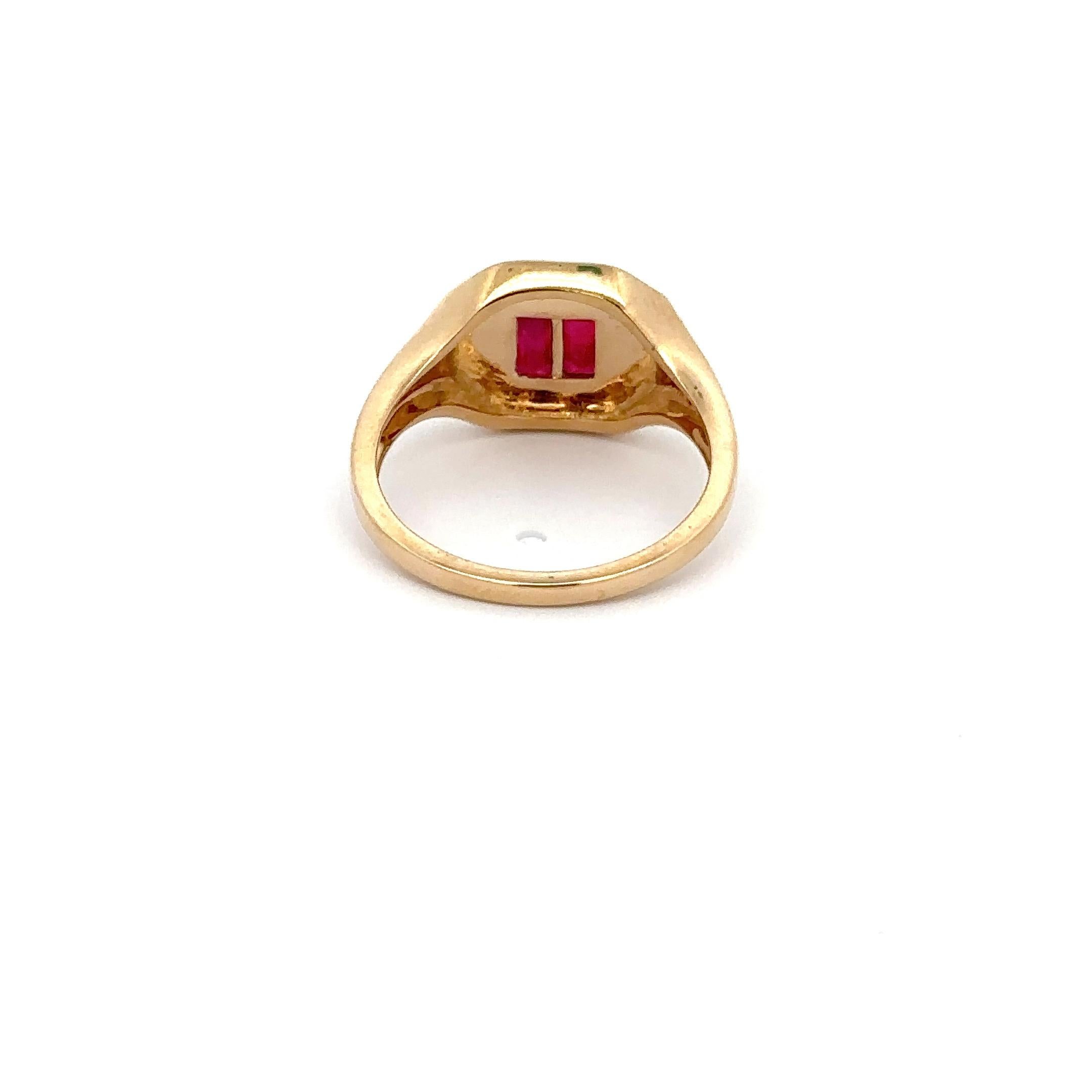 For Sale:  Baguette Cut Ruby Gemstone Unisex Signet Ring 14kt Solid Yellow Gold 5