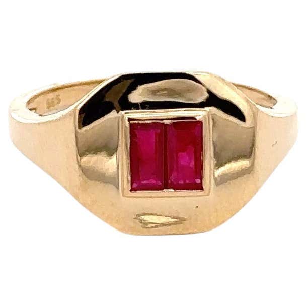 Customizable Baguette Cut Ruby Signet Ring 14kt Solid Yellow Gold Ruby ...