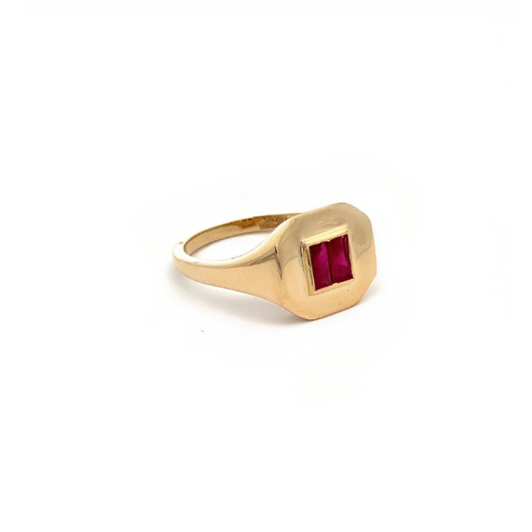 For Sale:  Baguette Cut Ruby Signet Ring 14kt Solid Yellow Gold Ruby Gemstone Pinky Ring 15