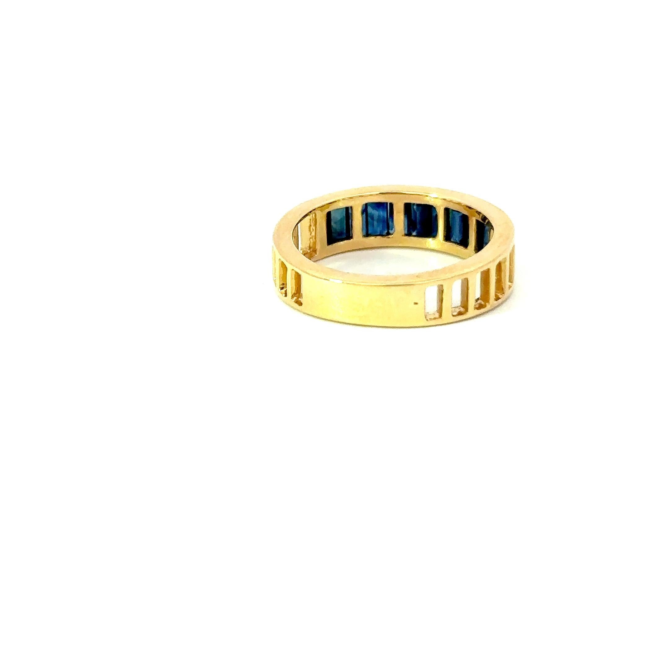 For Sale:  Baguette Cut Blue Sapphire Stacking Band Ring in 18k Solid Yellow Gold 6