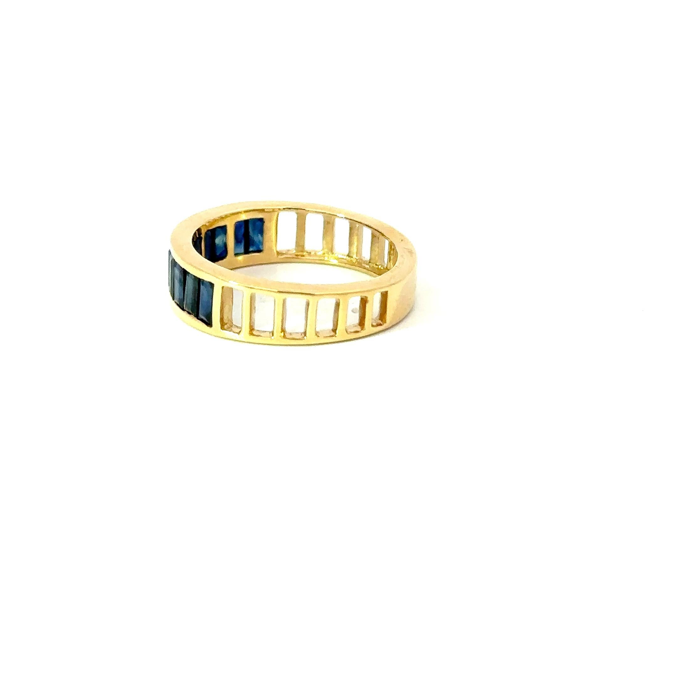 For Sale:  Baguette Cut Blue Sapphire Stacking Band Ring in 18k Solid Yellow Gold 7