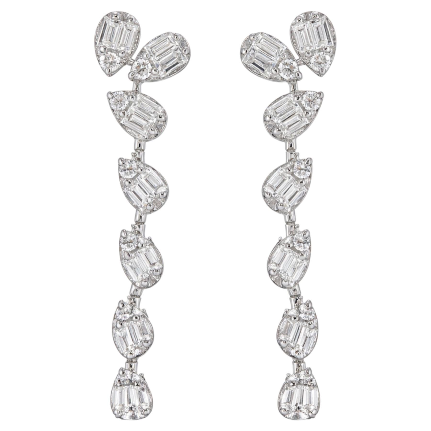 1 Ct Baguette Cut Diamond Drop Earrings 18k White Gold Statement Wedding Earring For Sale