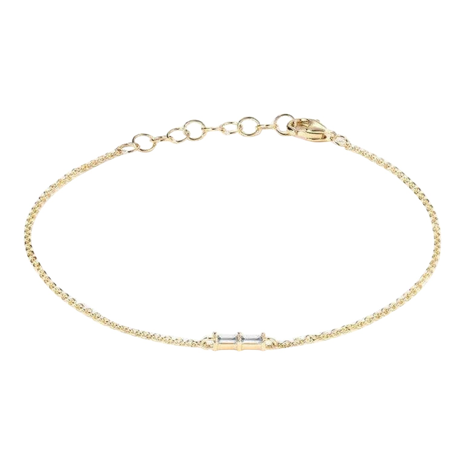 Bracelet de chaîne en or 14K avec diamant baguette en vente