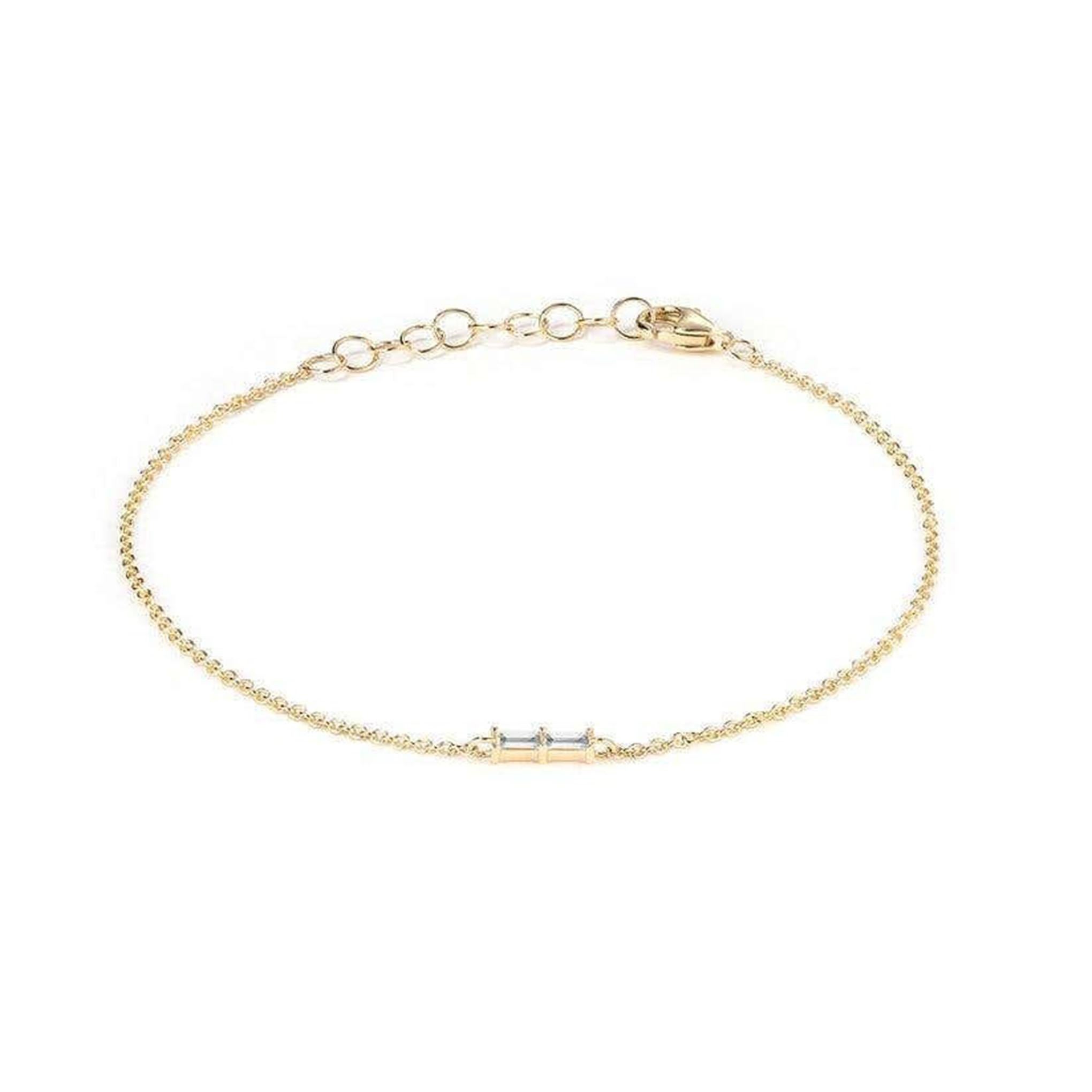 Bracelet de chaîne en or 14K avec diamant baguette