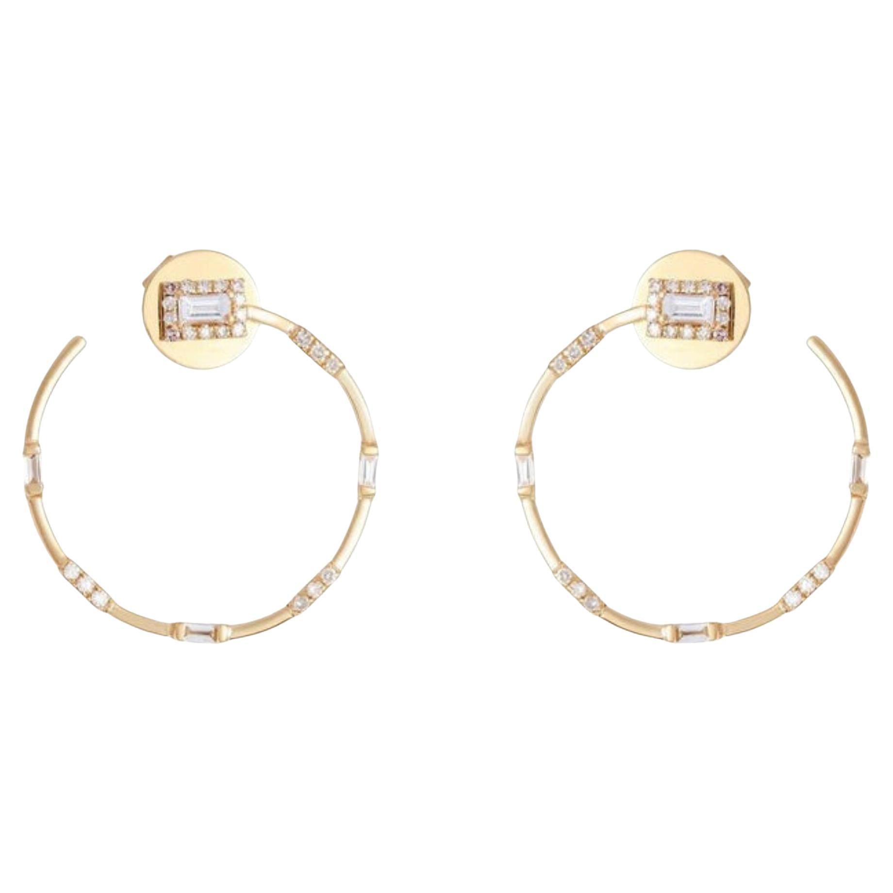 0.15ct Baguette Diamond 14K Gold Circle Hoop Earrings