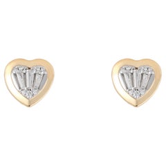 Baguette Diamond 14K (or 18k upon request) Yellow Gold Heart Stud Earrings