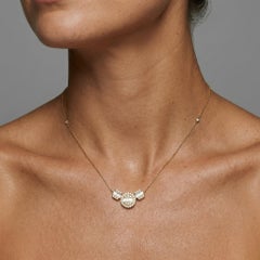 Baguette Diamond Round Pendant 14K Yellow Gold Necklace
