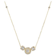 Baguette Diamond 14K (or 18k upon request) Yellow Gold Round Pendant Necklace Baguette Diamond 14K (or 18k upon request) Yellow Gold Round Pendant Necklace