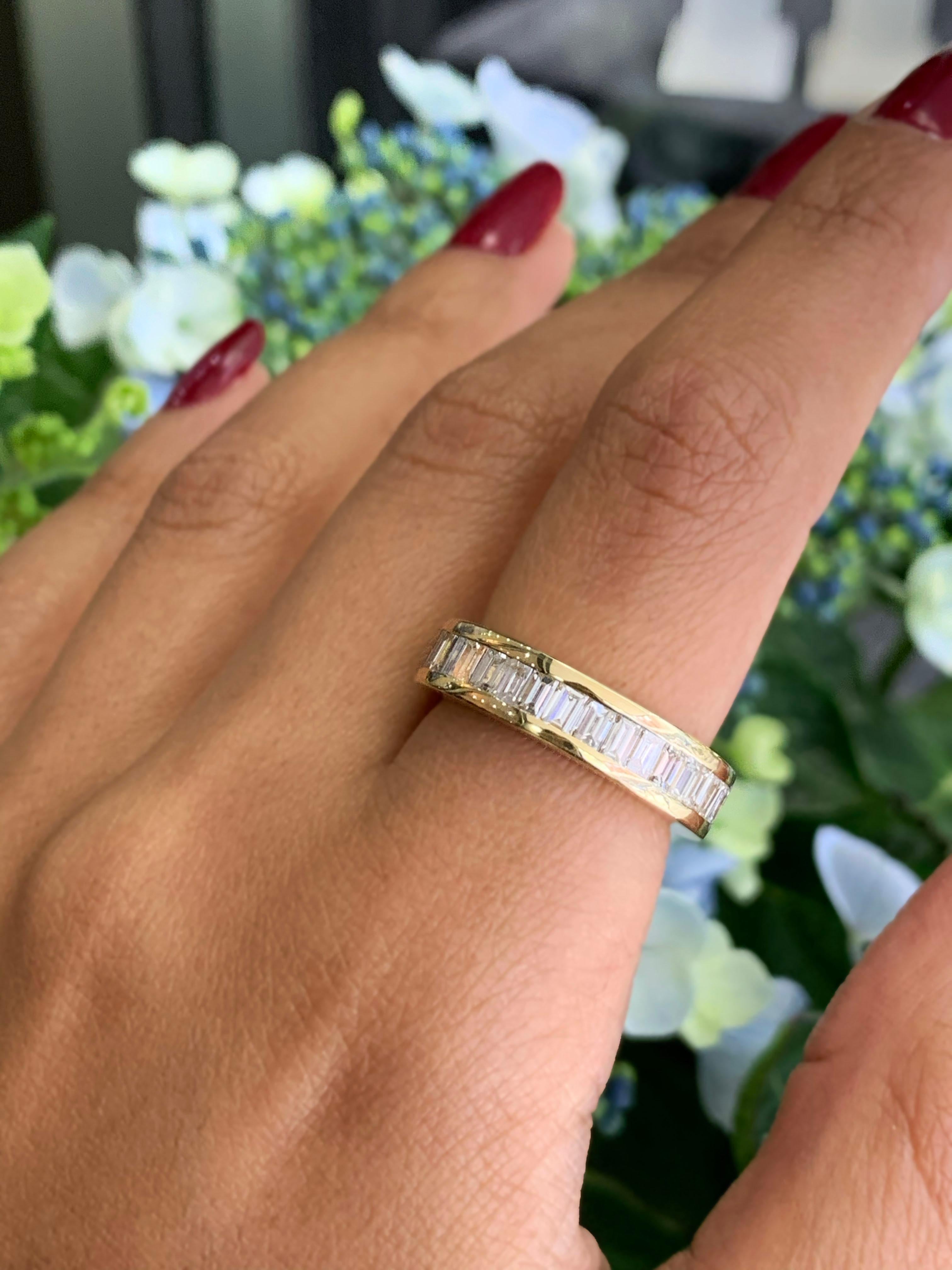 Modern Baguette Diamond 18 Carat Yellow Gold Full Eternity Ring For Sale
