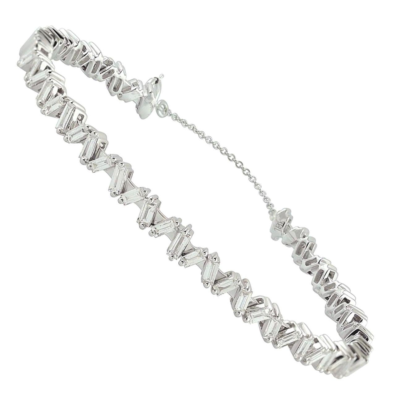 Baguette Diamond 18 Karat Gold Bangle Bracelet For Sale at 1stDibs