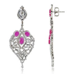 Baguette Diamond 18 Karat Gold Heart Ruby Earrings