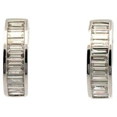 Baguette Diamond 18 Karat White Gold Huggie Hoop Earrings