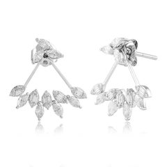 Baguette Diamond 18 Karat White Gold Stud Ear Jacket Earrings